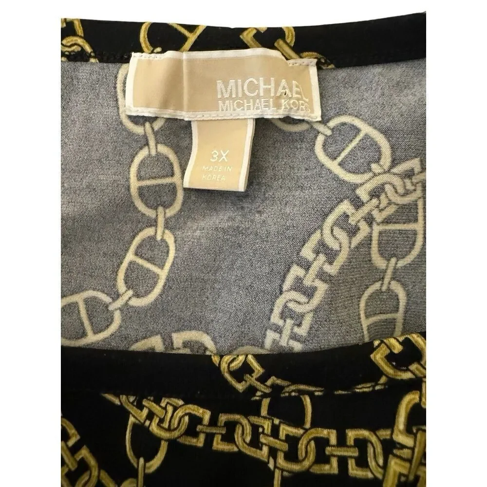 NWT $110 Michael Kors Keegan Chain-Link Long Sleeve Plus Size Border Dress 3x